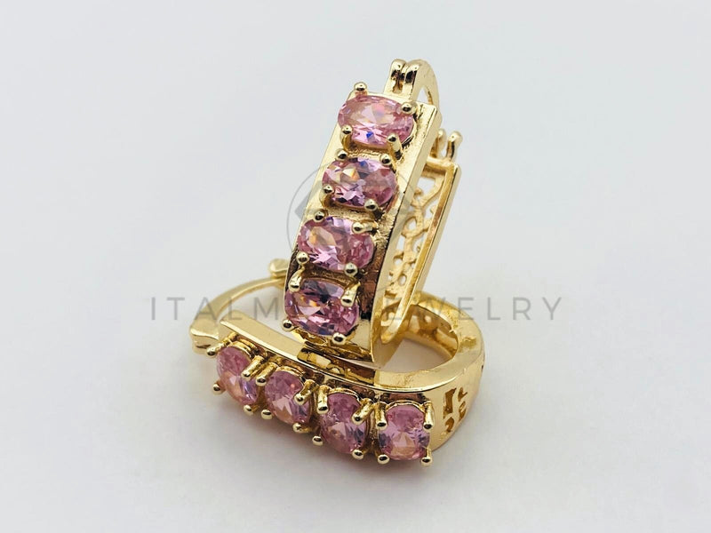 Arete de Lujo - 104539 - Huggie Baguette Circonia Rosa Oro Laminado 18K