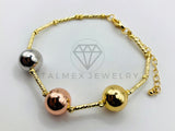 Pulsera Ajustable - 105963 - Diseño Bolas Lisas en 3 Oros Oro Laminado