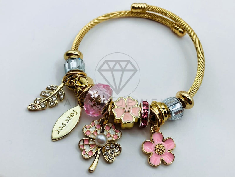 Pulsera de Lujo - 105840 - Pulsera PDR Flores Rosas Claro Oro Laminado 18K