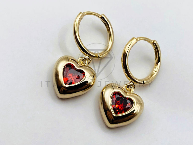 Arete de Lujo - 106150 - Huggie Corazon Circonia Roja - Oro Laminado 18K