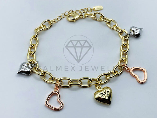 Pulsera de Lujo - 105828 - Pulsera Charms Corazones 3 Tonos Oro Laminado 18K