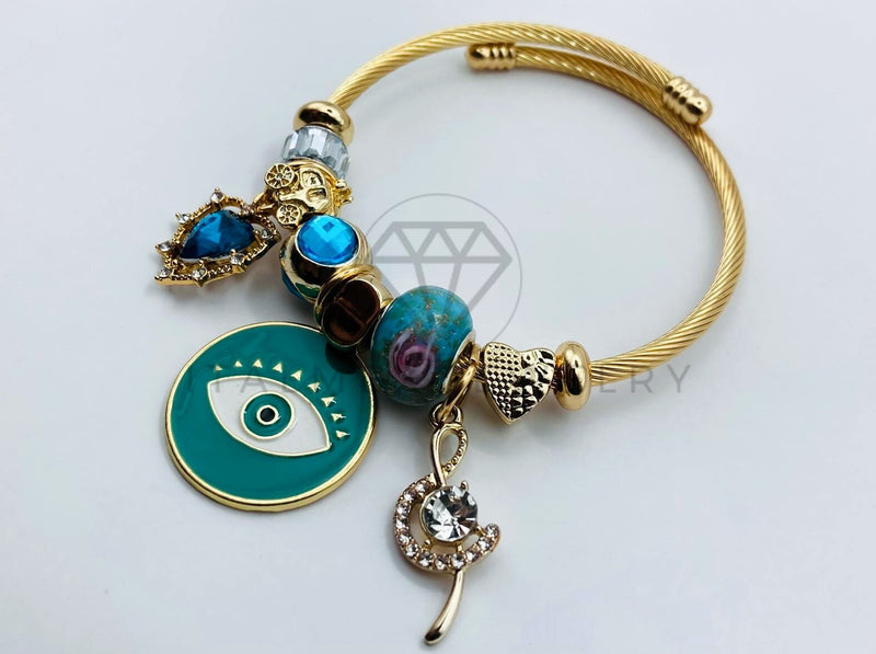 Pulsera de Lujo - 105845 - Pulsera PDR Ojo Turco y Corazon Azul Oro Laminado 18K