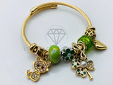 Pulsera de Lujo - 105849 - Pulsera PDR Trebol y Gato Circonia Clara Oro Laminado 18K