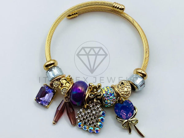 Pulsera de Lujo - 105837 - Pulsera PDR Corazon y Circonia Morada Oro Laminado 18K