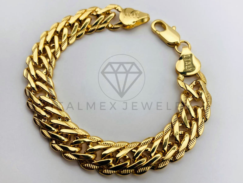 Pulsera de Lujo - 104420 - Diseño Double Link 10mm/7 Pulgadas - Oro Laminado 18K