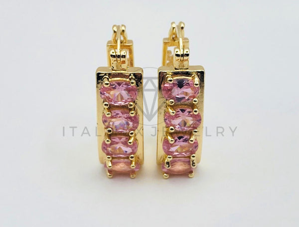 Arete de Lujo - 104539 - Huggie Baguette Circonia Rosa Oro Laminado 18K