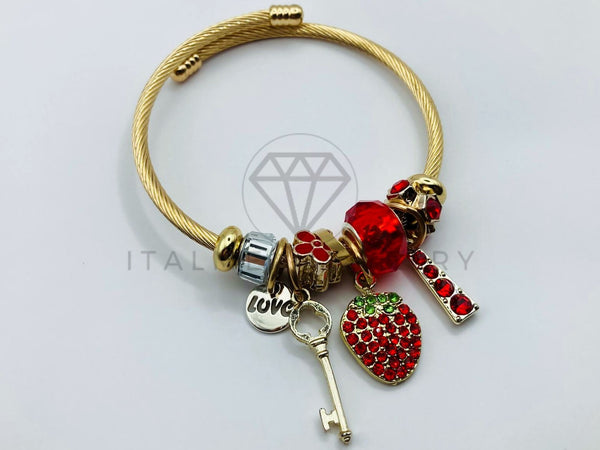 Pulsera de Lujo - 105844 - Pulsera PDR Fresas y Llaves Rojas Oro Laminado 18K