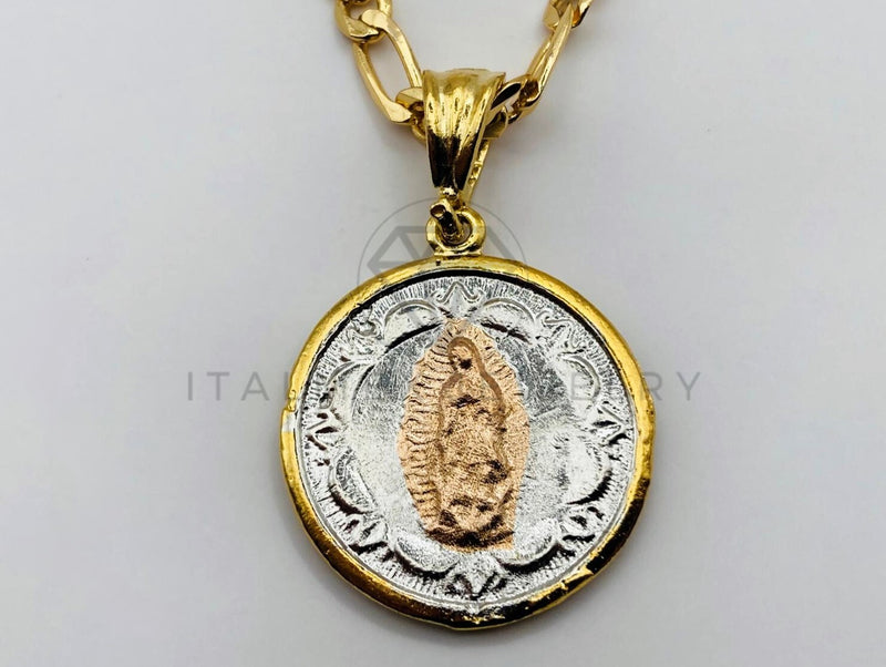 Dije Religioso - 100416 - Medalla Religiosa de Doble Cara 3 Oros Oro Laminado 18K