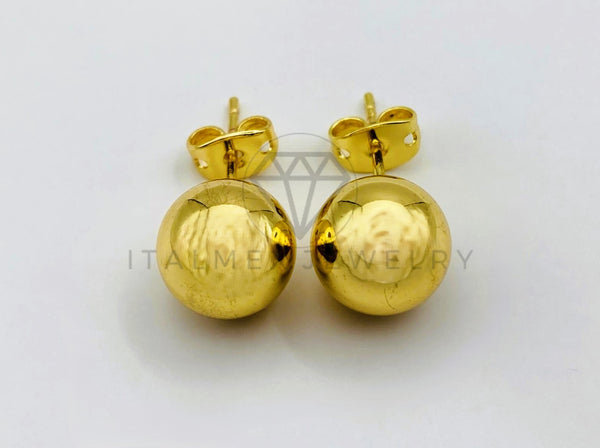 Arete de Lujo - 105982 - Diseño de Bola Lisa 10mm - Oro Laminado