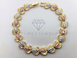 Pulsera de Lujo - 103709 - Diseño de Eslabon Virgen y Corazón - Oro Laminado 18K