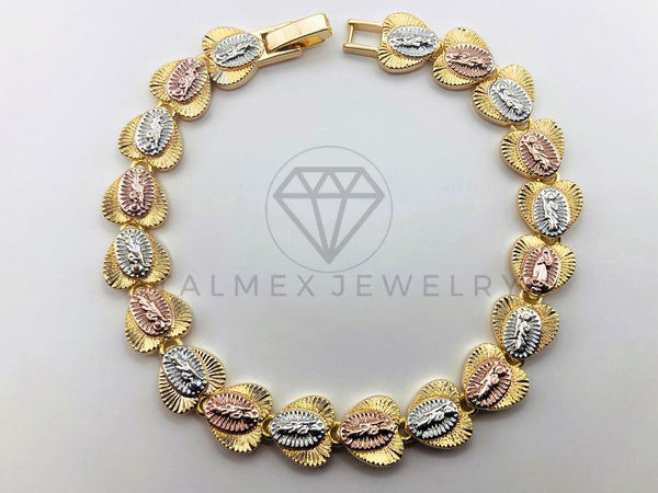 Pulsera de Lujo - 103709 - Diseño de Eslabon Virgen y Corazón - Oro Laminado 18K