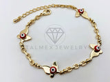 Pulsera de Lujo - 106203 - Pulsera Mariposas con Ojo turco Rojo - Oro Laminado