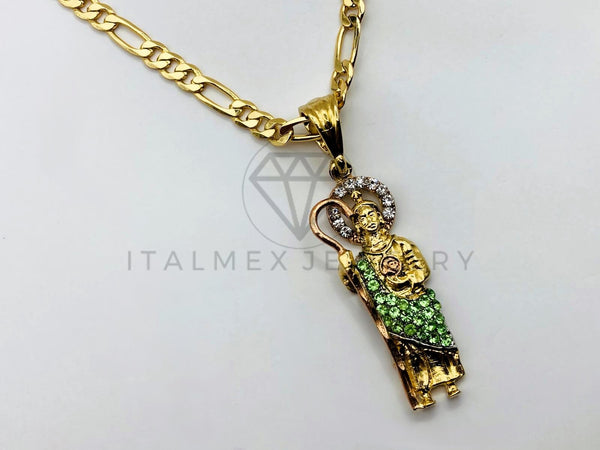 Dije Religioso - 100387 - San Judas Tadeo CZ Verde Tamaño Chico Oro Laminado 18K