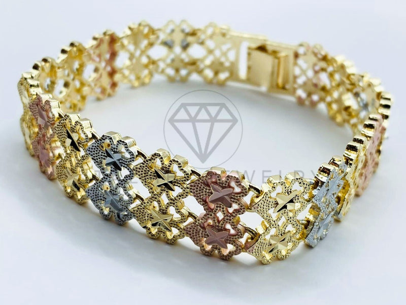 Pulsera de Lujo - 105825 - Pulsera de Treboles Diamantados Oro Laminado 18K