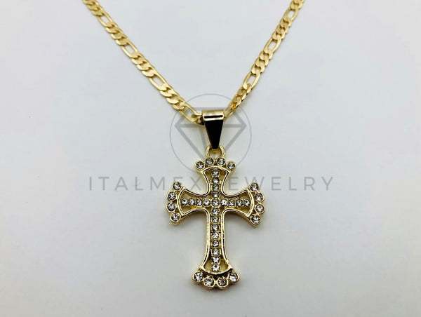 Collar Elegante - 105524 - Cruz Gotica Circonia Clara 20 Pulgadas Oro Laminado 18K