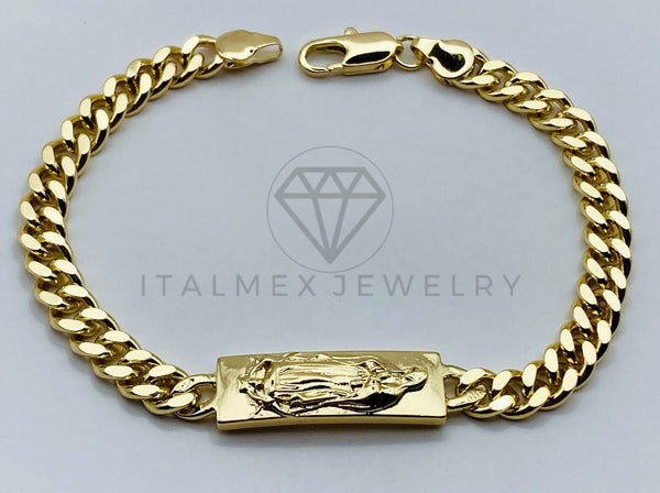 Pulsera de Lujo - 105827 - Esclava Cubana Placa Virgen de Guadalupe Oro Laminado 18K