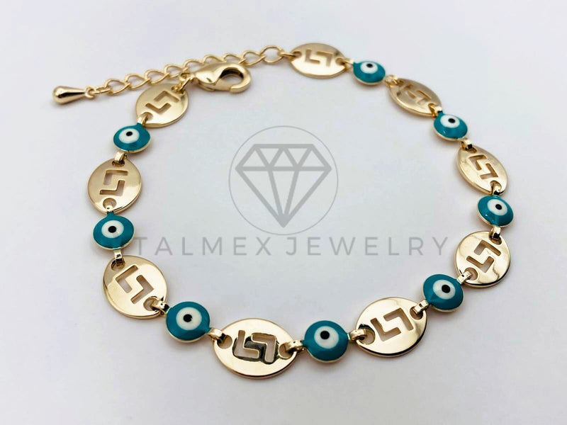 Pulsera de Lujo - 106214 -Pulsera Grecas con Ojo Turco Azul - Oro Laminado