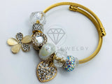 Pulsera de Lujo - 105855 - Pulsera PDR Corazon y Flores Circonia Clara Oro Laminado 18K