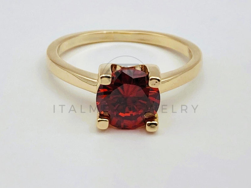 Anillo de Dama - 106098 - Anillo Solitario con Circonia Roja - Oro Laminado