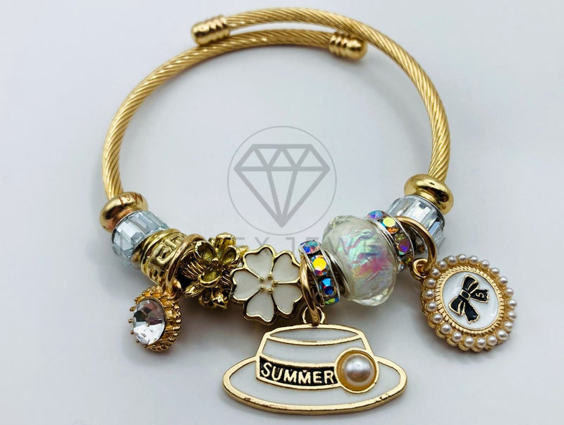 Pulsera de Lujo - 105842 - Pulsera PDR Sombreros y Moño  Blanco Oro Laminado 18K