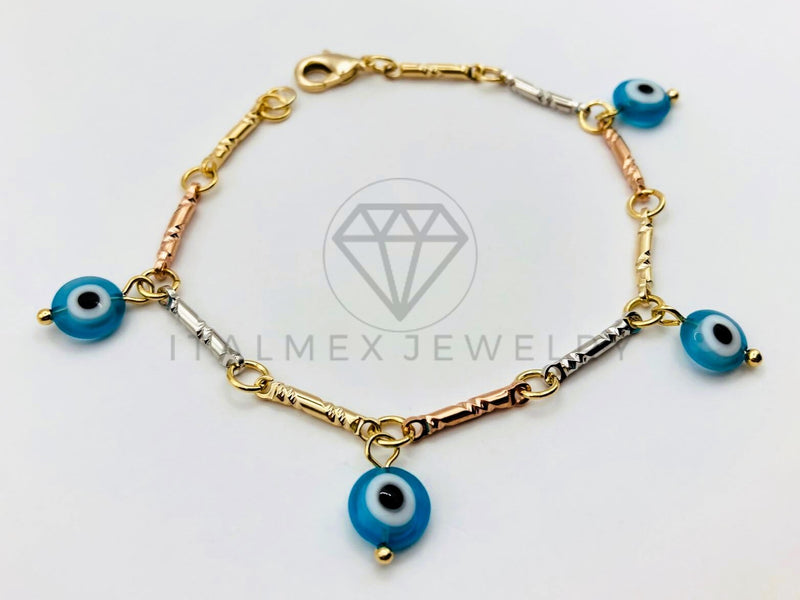 Pulsera de Lujo - 106197 - Pulsera Barra y Ojo Turco Azul - Oro Laminado