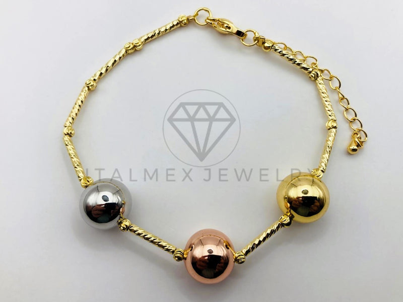 Pulsera Ajustable - 105963 - Diseño Bolas Lisas en 3 Oros Oro Laminado