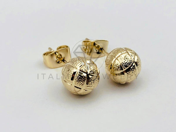 Arete de Lujo - 106115 -Broquel Bola Rayado 8mm - Oro Laminado 18K