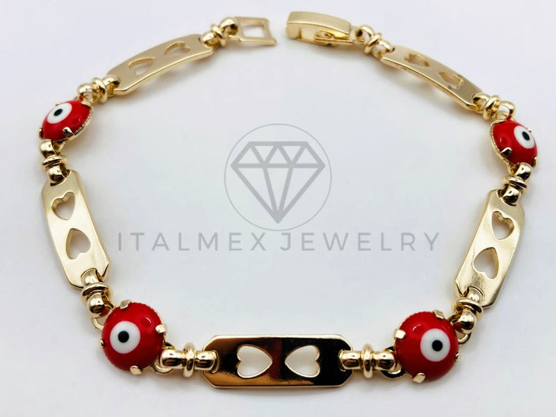 Pulsera de Lujo - 106201 - Pulsera Corazon Ojo Turco Rojo - Oro Laminado