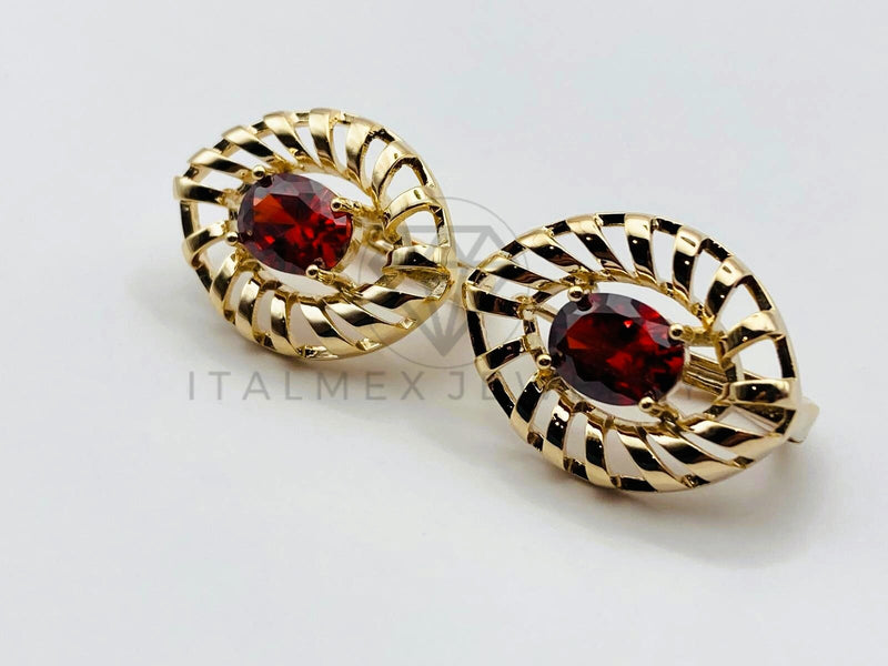 Arete de Lujo - 106138 - Huggie Oval Circonia Roja - Oro Laminado 18K