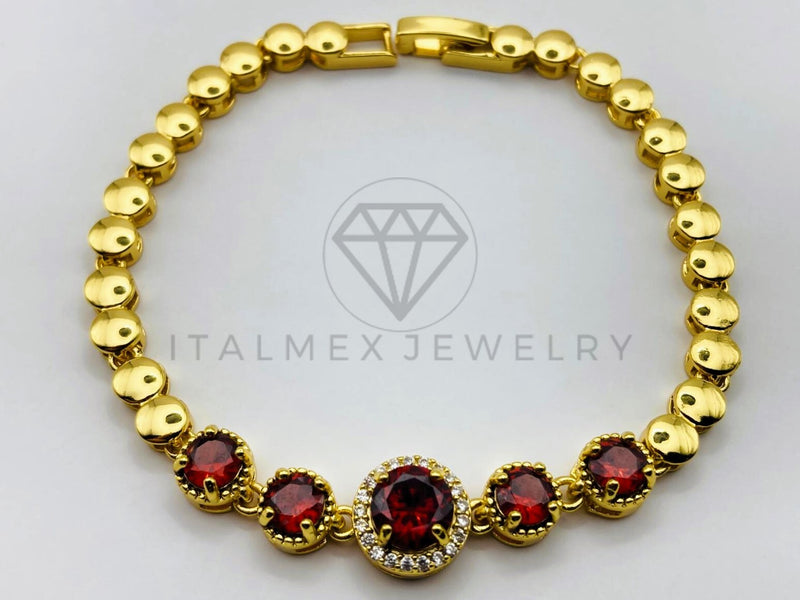 Pulsera de Lujo - 105968 -Pulsera Redonda con Circonia Roja - Oro Laminado