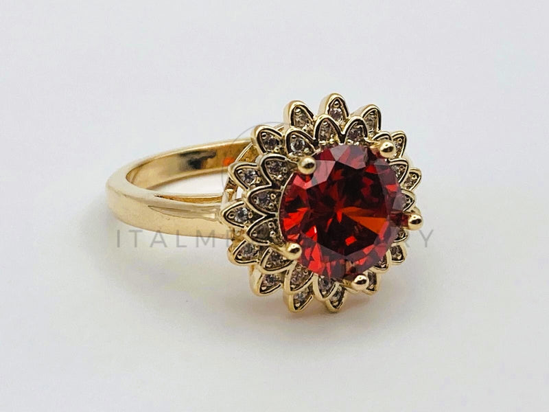 Anillo de Dama - 106093 - Anillo Flor con Circonia Roja - Oro Laminado