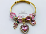 Pulsera de Lujo - 105852 - Pulsera PDR Corazon y Cerezas Circonia Rosa Oro Laminado 18K