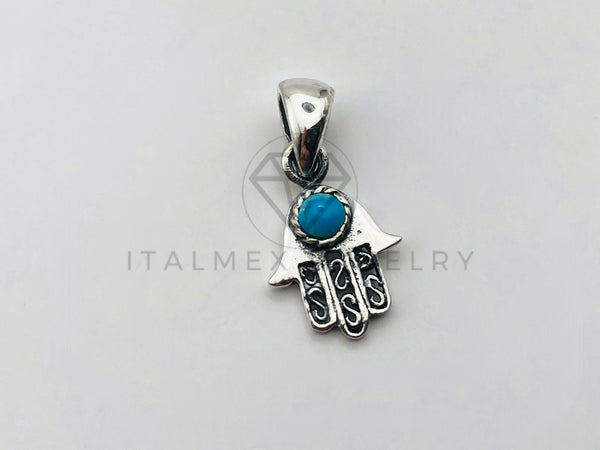 Dije No Religioso - 105937 - Diseño Mano Hamsa y Ojo Turco Turquesa Plata .925