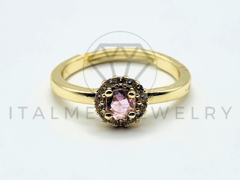 Anillo de Dama - 105562 - Diseño Solitario Bisel Circonia Rosa Oro Laminado 18K