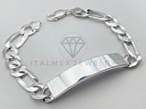 Pulsera de Lujo - Esclava Figaro Placa Lisa 7mm Plata .925