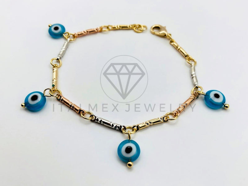 Pulsera de Lujo - 106197 - Pulsera Barra y Ojo Turco Azul - Oro Laminado