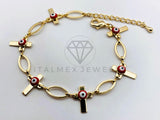 Pulsera de Lujo - 106207 - Pulsera Cruces y Ojo Turco Rojo - Oro Laminado