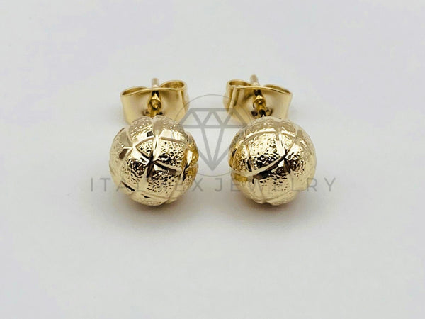 Arete de Lujo - 106115 -Broquel Bola Rayado 8mm - Oro Laminado 18K