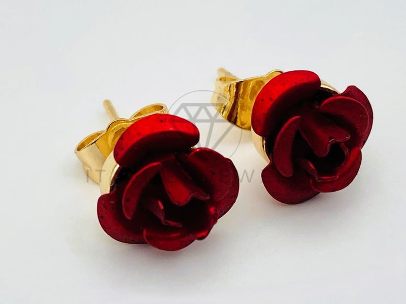 Arete de Lujo - 105991 - Diseño de Rosa Roja - Oro Laminado 18K