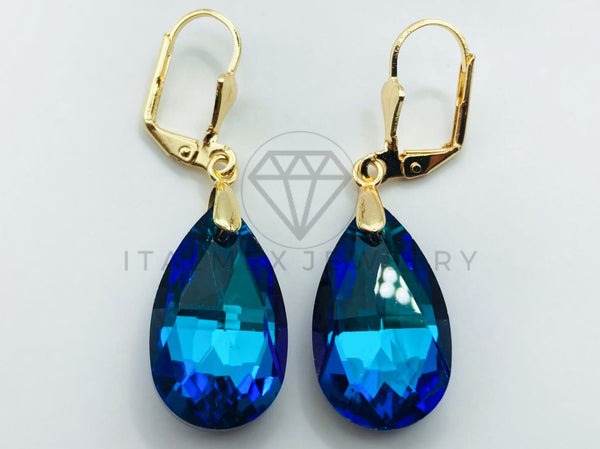 Arete de Lujo - 105775 - Arete Gota y Circonia Azul Tornasol Oro Laminado 18K