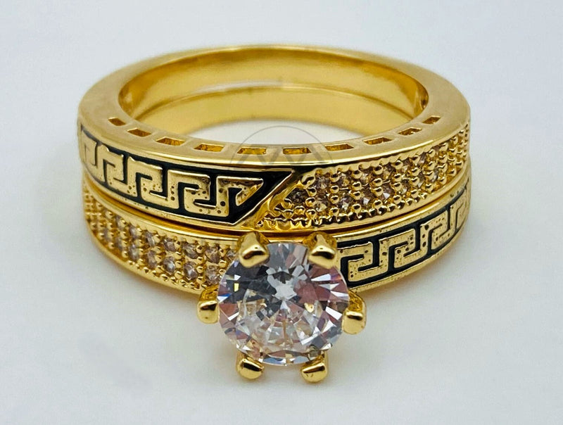 Anillo Dama de Lujo - 105756 - Diseño Alianza Matrimonio Grecas Circonia Clara Oro Laminado 18K