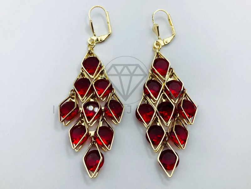 Arete de Lujo - 105773 - Arete Candil Circonia Roja Oro Laminado 18K