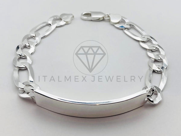 Pulsera de Lujo - Esclava Figaro Placa Lisa 7mm Plata .925