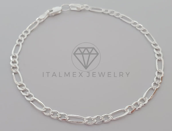 Pulsera de Lujo - 105923 - Diseño Figaro de 3mm 9 Pulgadas Plata Fina .925