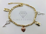 Pulsera de Lujo - 105806 - Pulsera Charms Llave y Candado 3 Tonos Oro Laminado 18K