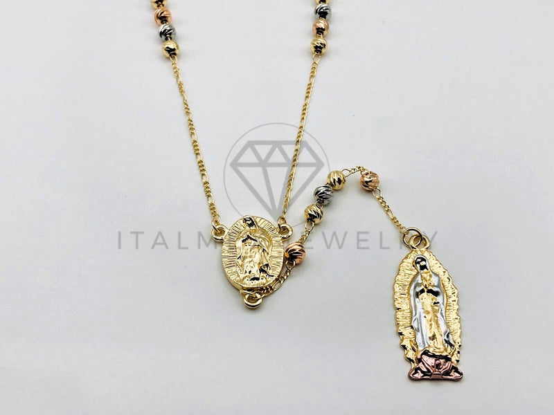 Rosario de Lujo - 105618 - Estilo Diamantado con Medalla Virgen 3 Oros Oro Laminado 18K