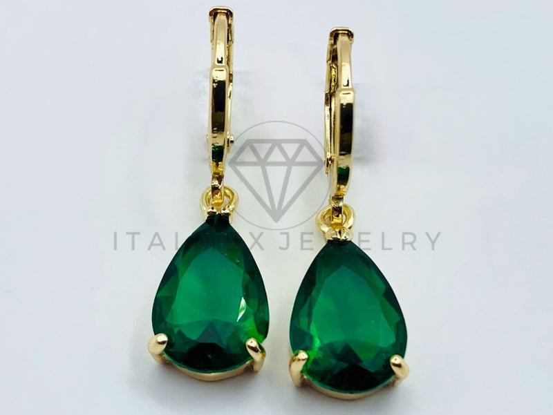 Arete de Lujo - 105795 - Arete Gota Circonia Verde Oro Laminado 18K