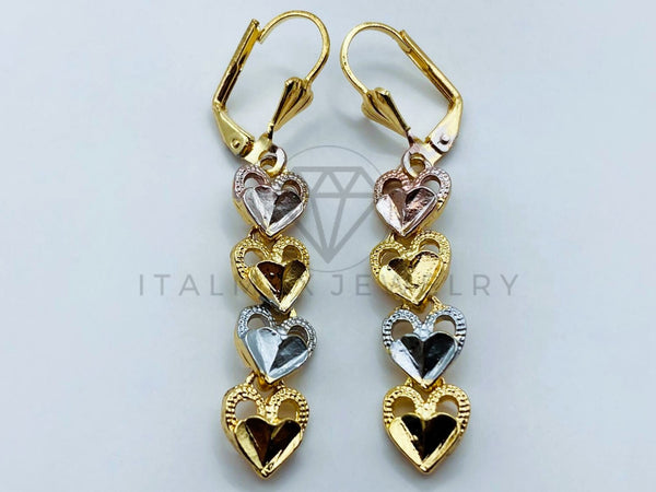 Arete de Lujo - 105777 - Arete Corazones Diamantados Oro Laminado 18K