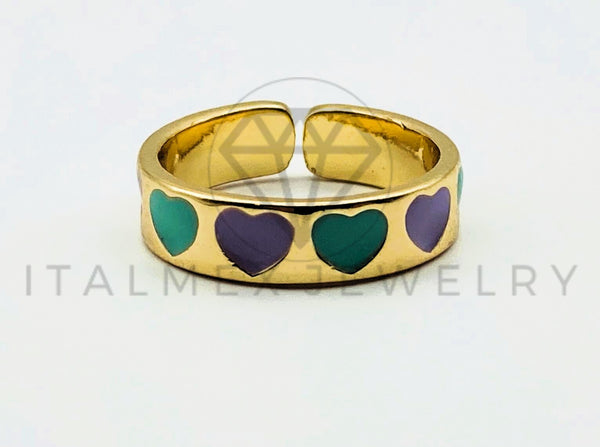 Anillo de Dama - 105568 - Argolla Corazones con Esmalte Oro Laminado 18K