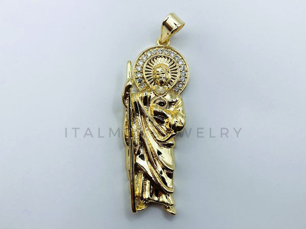 Dije de Lujo - 105695 - Dije San Judas Circonia Clara Grande Oro Laminado 18K